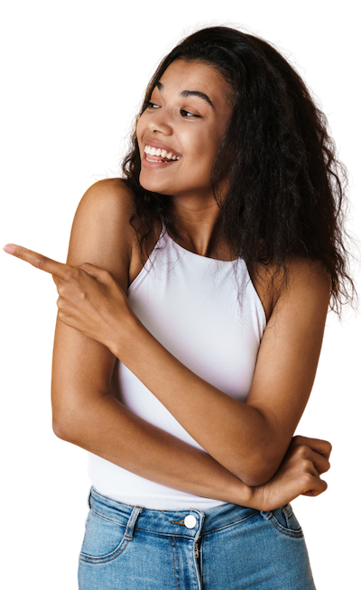 Woman pointing hero image.